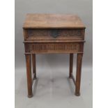 An 18th century and later oak bible box on stand. 69 cm wide.