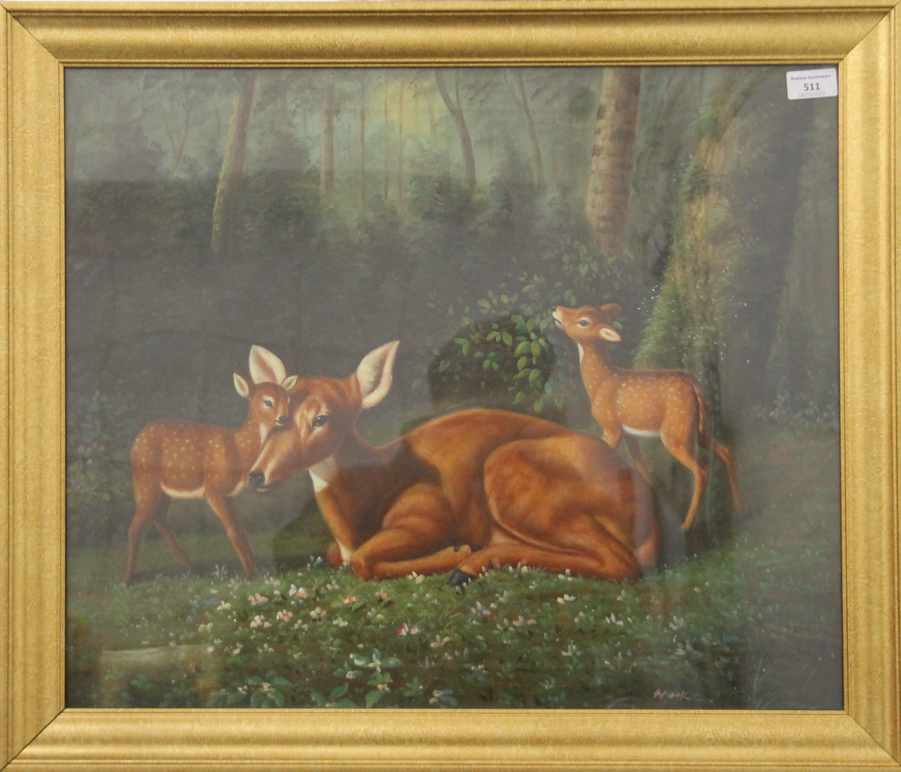 AMERICAN SCHOOL, Deer in Woodland Clearing, oil on canvas, signed HOOK, framed and glazed. - Image 2 of 3