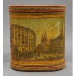 A decorative waste paper bin depicting an image of The Stock-im-Eisen-Platz in Vienna by Carl