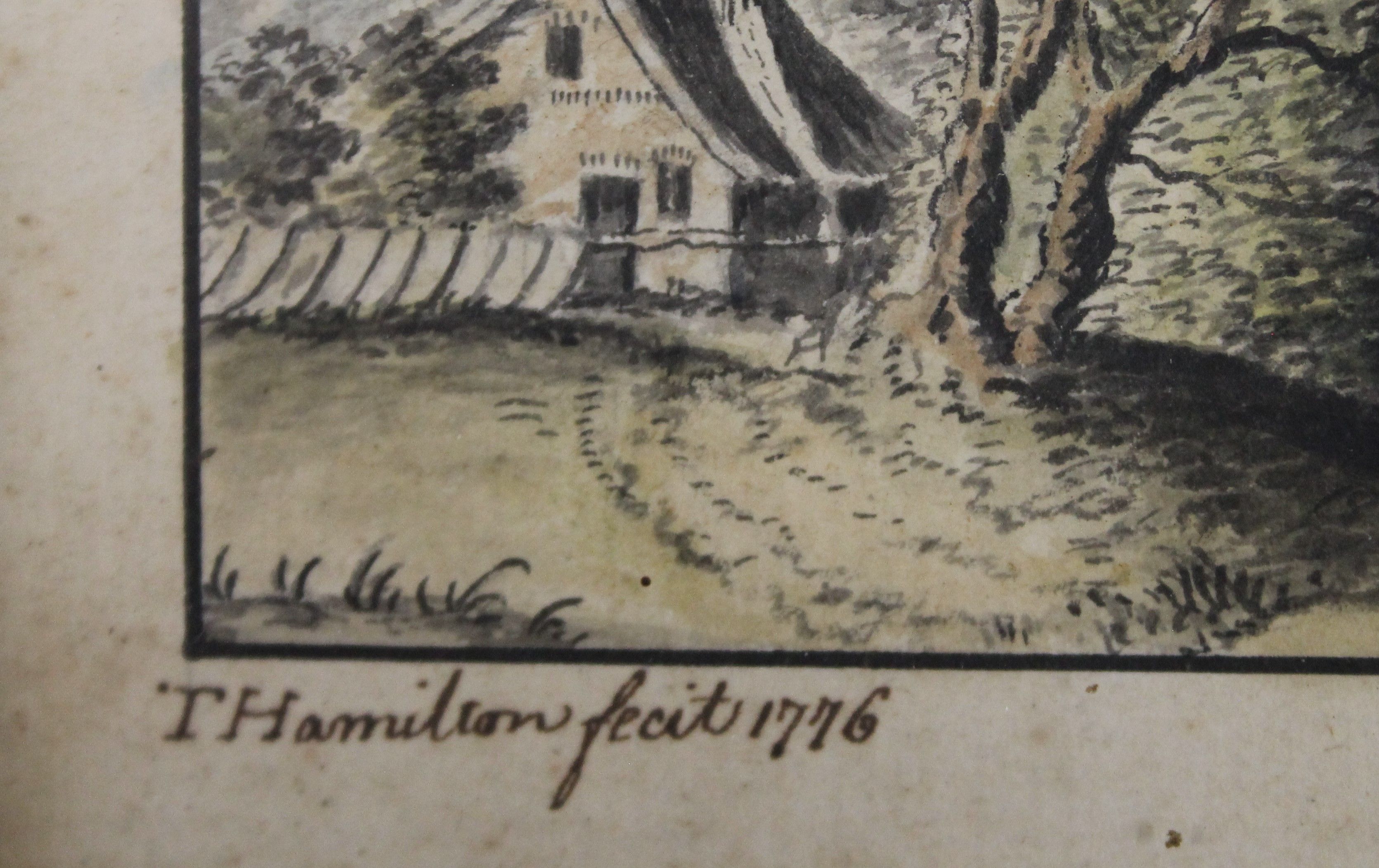 18TH CENTURY SCHOOL, Countryside Scene, watercolour and ink, signed T Hamilton Fecit 1776, - Image 3 of 3