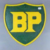 A cast iron BP sign. 32.5 cm wide.