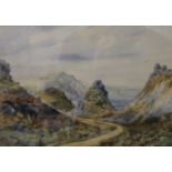 W NICHOLSON, Mountainous Seascape, watercolour, framed and glazed. 35 x 24.5 cm.