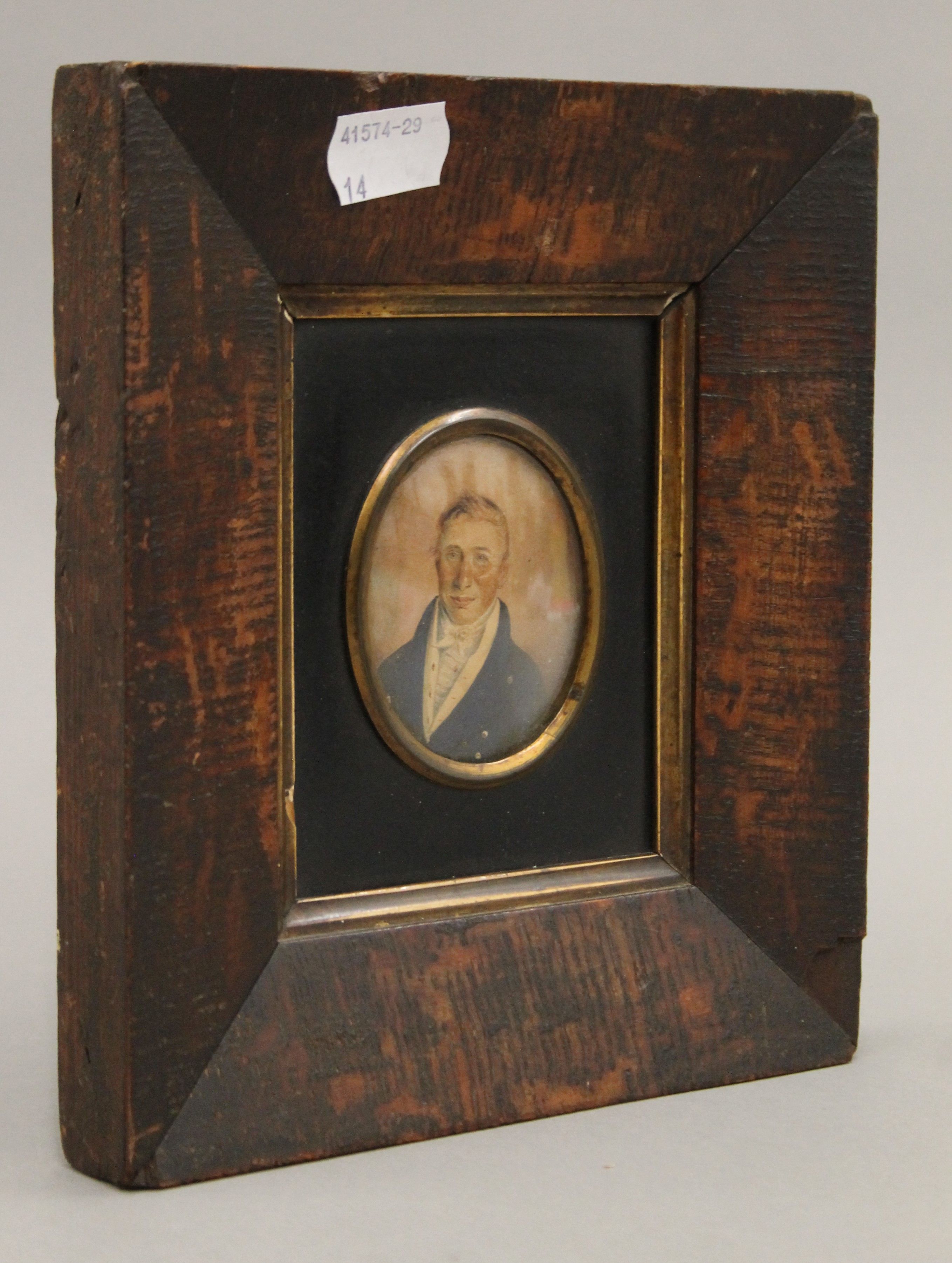 An early 19th century portrait miniature of a gentleman, framed. 17 x 19.5 cm overall. - Image 3 of 3