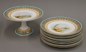 A Victorian painted porcelain dessert set.