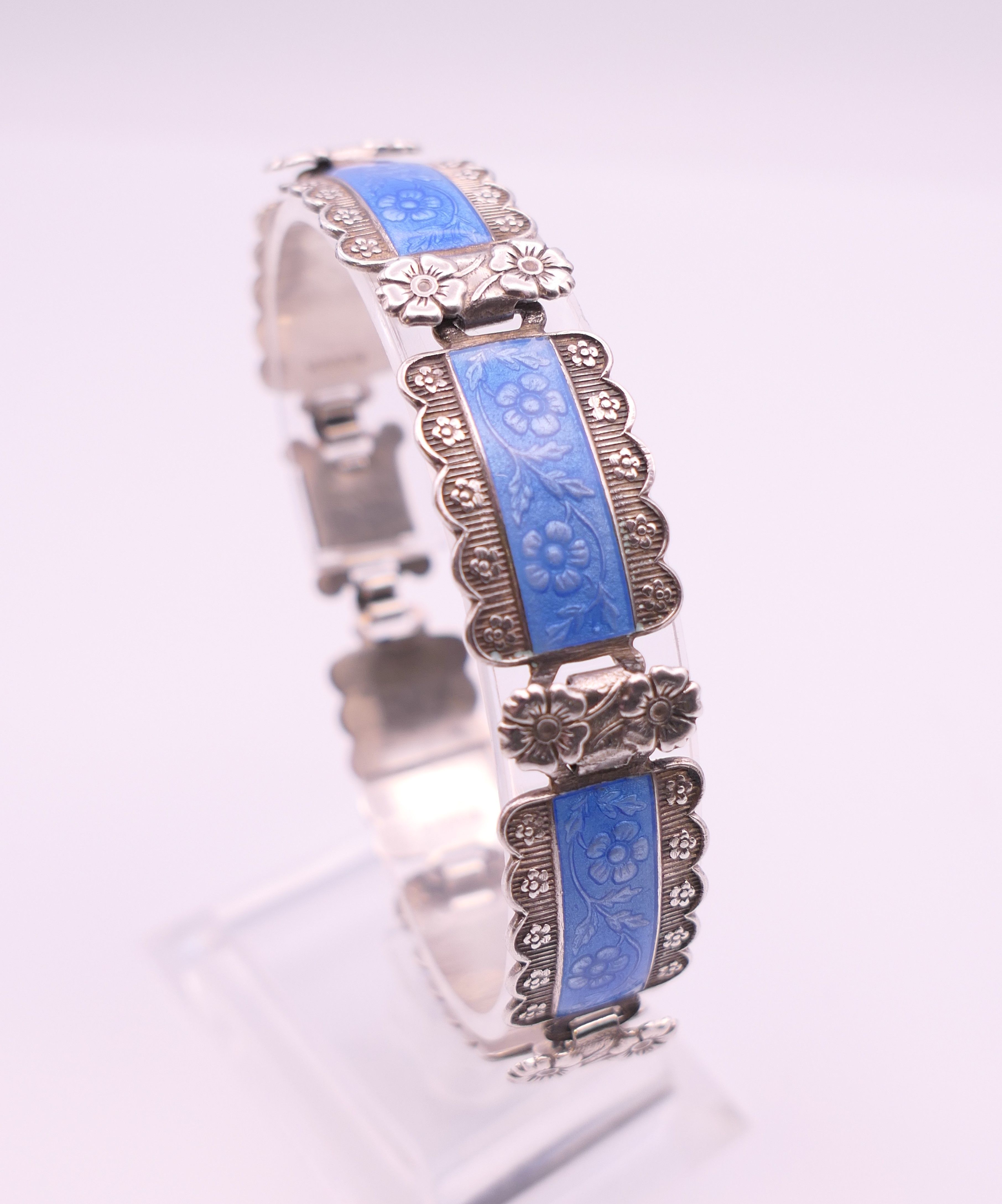 A silver and enamel bracelet. 18.5 cm long. - Image 6 of 6