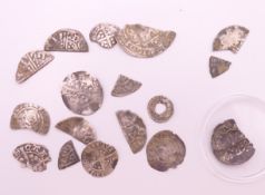 A collection of medieval silver coins.