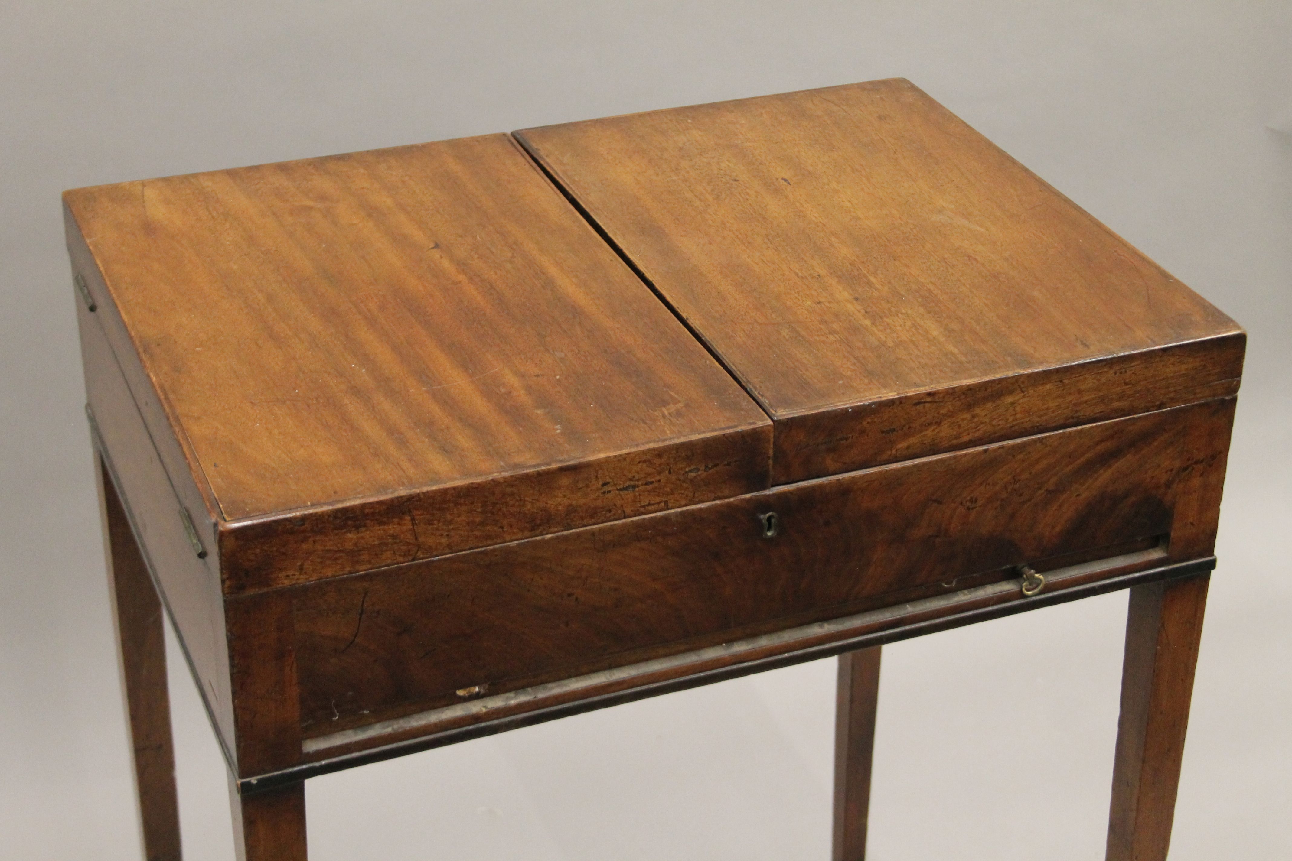 A 19th century mahogany gentleman's fold over dressing table. 63 cm wide. - Image 3 of 7