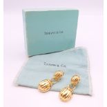 A pair of Tiffany & Co 18 ct gold scarab form earrings. 4.25 cm high. 23.6 grammes.