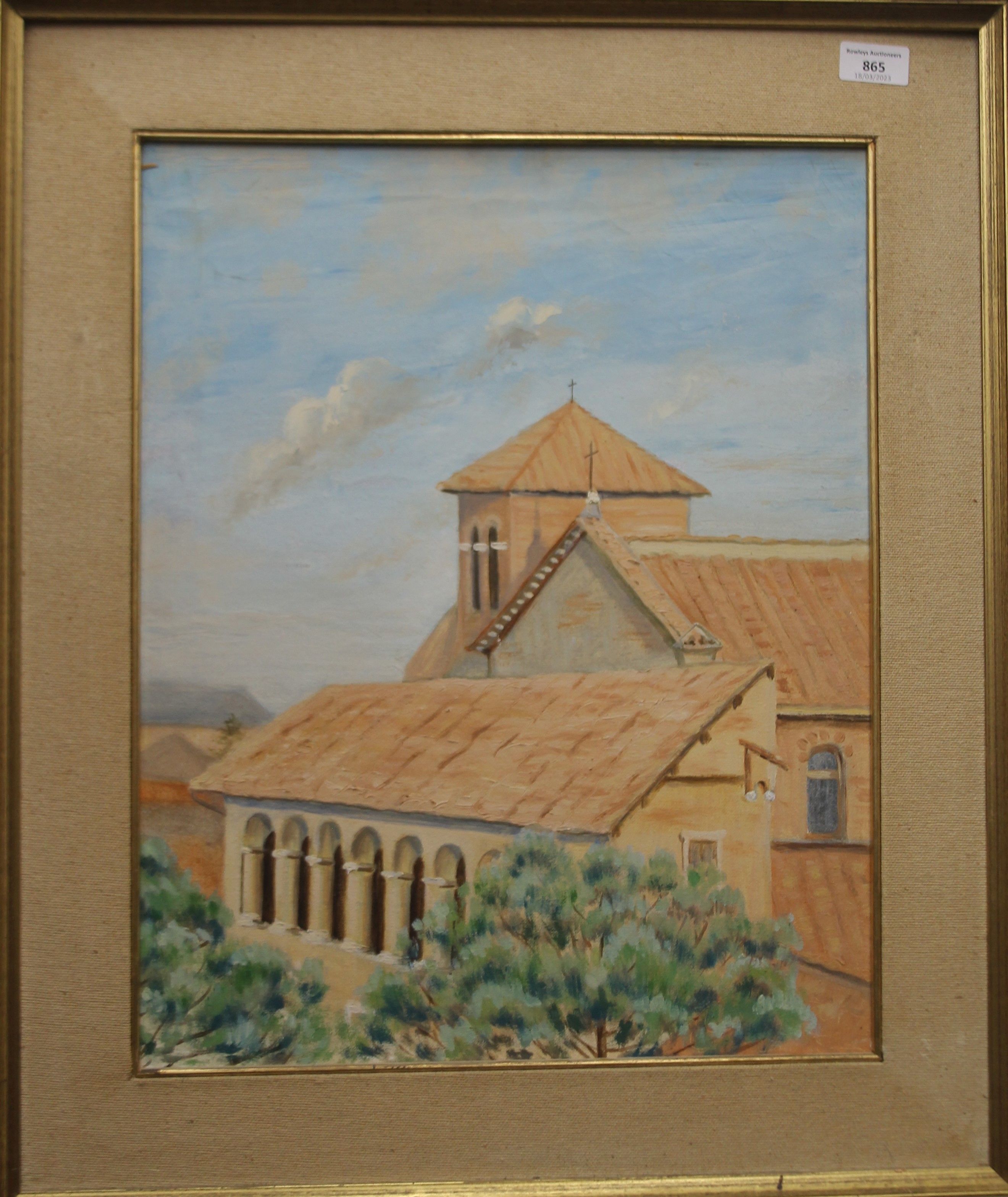 CONTINENTAL SCHOOL, Monastery View, oil on canvas, framed. 38.5 x 48.5 cm. - Image 2 of 2