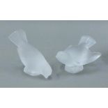 Two Lalique frosted glass birds, one marked Lalique France and the other Lalique R France.