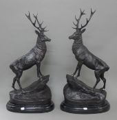 A pair of bronze stags. 74 cm high.