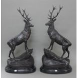 A pair of bronze stags. 74 cm high.