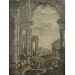 After PANNINI, Capriccio with a Landscape with Roman Ruins,