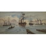 A 19th century Naval watercolour, signed A Clifford, framed. 47.5 x 23.5 cm.