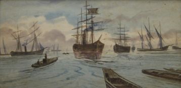 A 19th century Naval watercolour, signed A Clifford, framed. 47.5 x 23.5 cm.