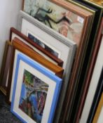 A quantity of various framed prints.