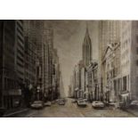 Three prints on canvas depicting a New York Street Scene, Muhammad Ali and Rocky.