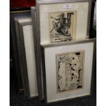 A quantity of framed comic strips, etc.