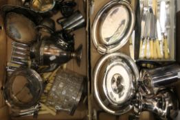 Two boxes of miscellaneous silver plate.
