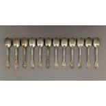 A cased set of twelve silver teaspoons, in Maple & Co box. 165.5 grammes.