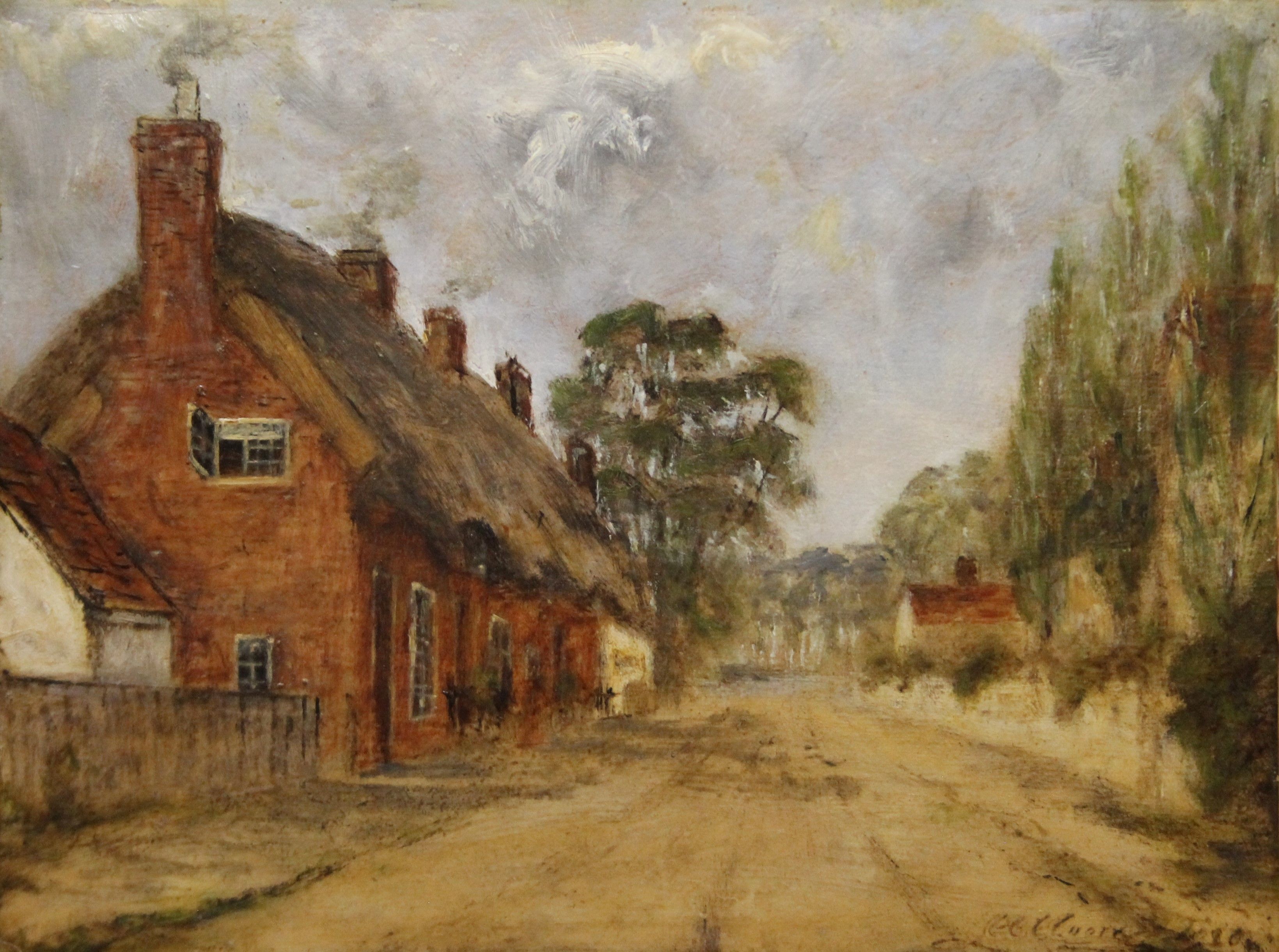 Wilford Village, Nottingham, oil on board, signed Moore and dated 1914, unframed. 29.5 x 22.5 cm.