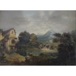 19TH CENTURY SCHOOL, Fisherman before Mountains, oil on canvas, framed. 25 x 18.5 cm.