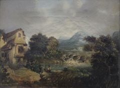 19TH CENTURY SCHOOL, Fisherman before Mountains, oil on canvas, framed. 25 x 18.5 cm.