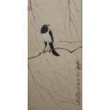 CHINESE SCHOOL, Magpie, ink and colour, framed and glazed. 33 x 66 cm.
