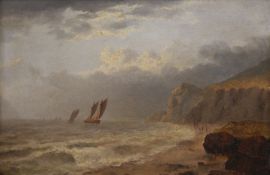 THOMAS LUCOP (1834-1911), Coastal Shipping, oil on board, framed. 45.5 x 30 cm.