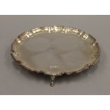 A boxed silver salver. 20.5 cm diameter. 327.6 grammes.