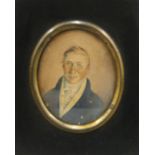 An early 19th century portrait miniature of a gentleman, framed. 17 x 19.5 cm overall.