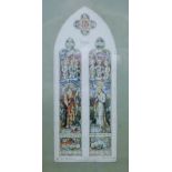 Two framed stained glass window designs. The largest 39 x 45.5 cm overall.