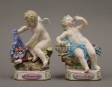 A pair of Meissen porcelain models of cherubs. 12 cm high.