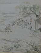 A Chinese watercolour depicting Fighting Figures, framed and glazed. 16 x 21 cm.
