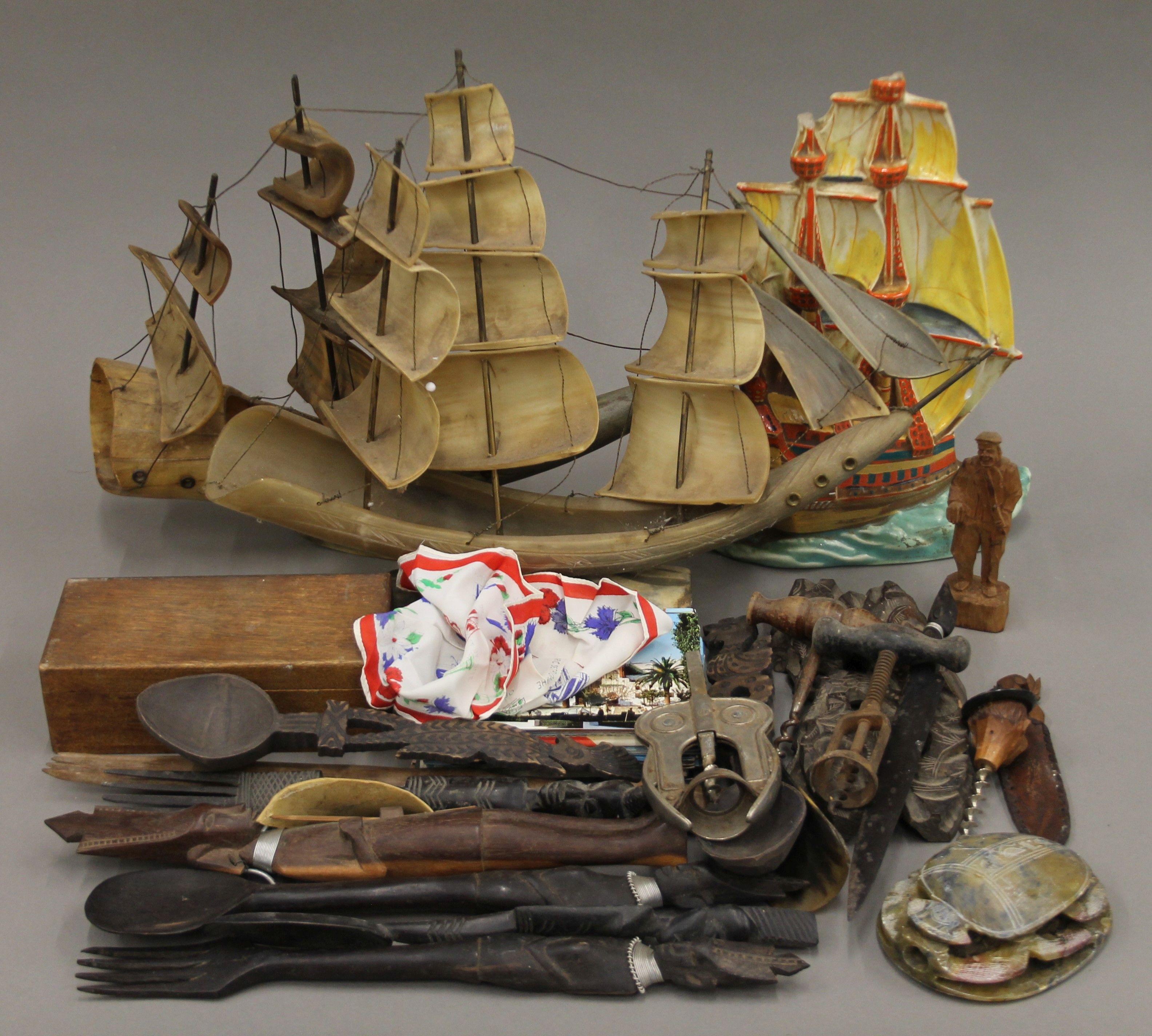 A quantity of miscellaneous items, including horn boats, etc.