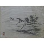 A Chinese print of Horses, framed and glazed. 55 x 41 cm.