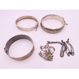A small quantity of silver jewellery, including bangles. 88.4 grammes total weight.