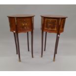 A pair of oval two drawer side tables. 98 cm wide.