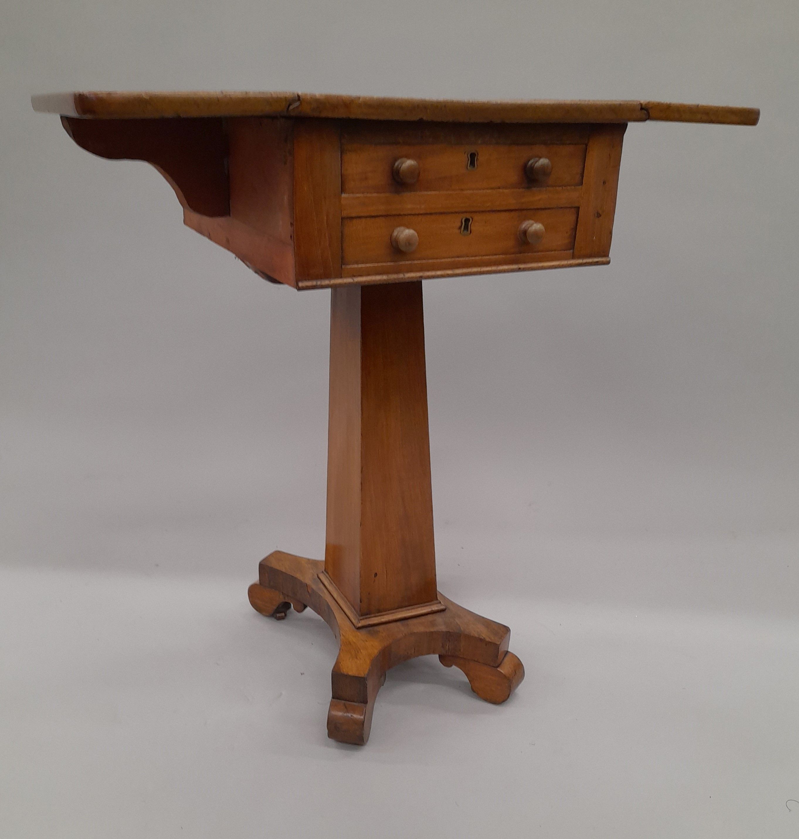 An early 19th century mahogany pedestal Pembroke work table. 33.5 cm wide flaps down. - Image 3 of 5