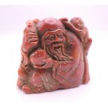 A Chinese soapstone seal. 6 cm high.