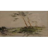 G WHULIN, Trees in the Wind, watercolour, signed, framed and glazed. 17 x 9.5 cm.