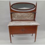 An Edwardian line inlaid mahogany marble topped washstand. 107 cm wide x 48.5 cm deep.