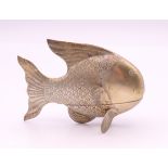 A Chinese silver plated fish form box. 8.5 cm long.