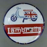 An enamel Lambretta sign. 30 cm diameter.
