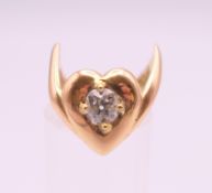 A 19th century Australian heart shaped and wishbone design diamond ring, hallmarks for Melbourne.