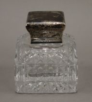 A silver mounted inkwell, hallmarked for 1887, makers mark John Brashier. 10.5 cm high.