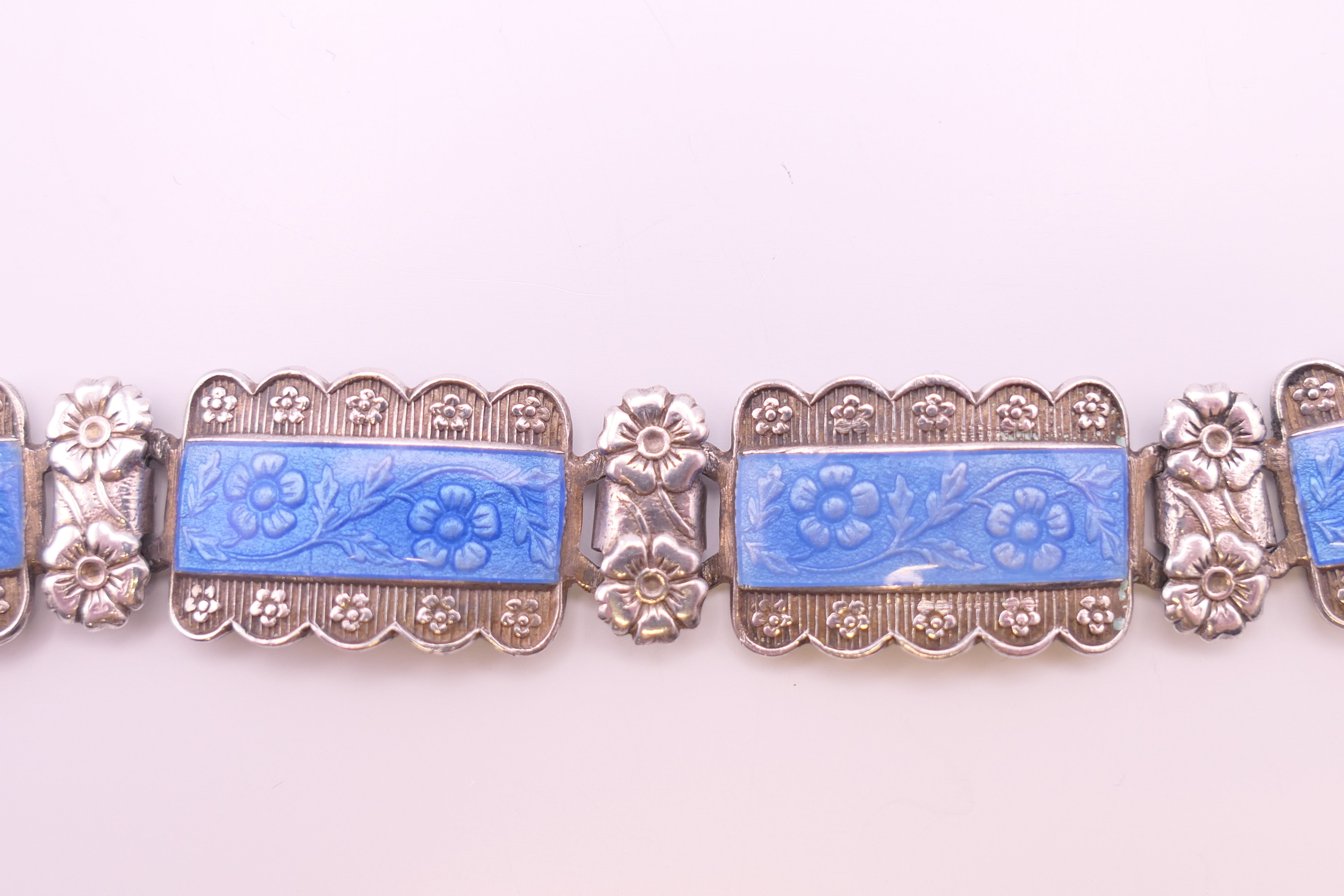 A silver and enamel bracelet. 18.5 cm long. - Image 2 of 6