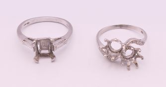Two unset rings, one platinum and diamond (5 grammes total weight), the other 18 ct white gold (5.
