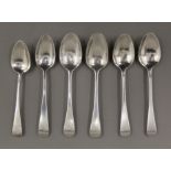 Six Old English pattern silver teaspoons, hallmarked for London. 102.5 grammes.