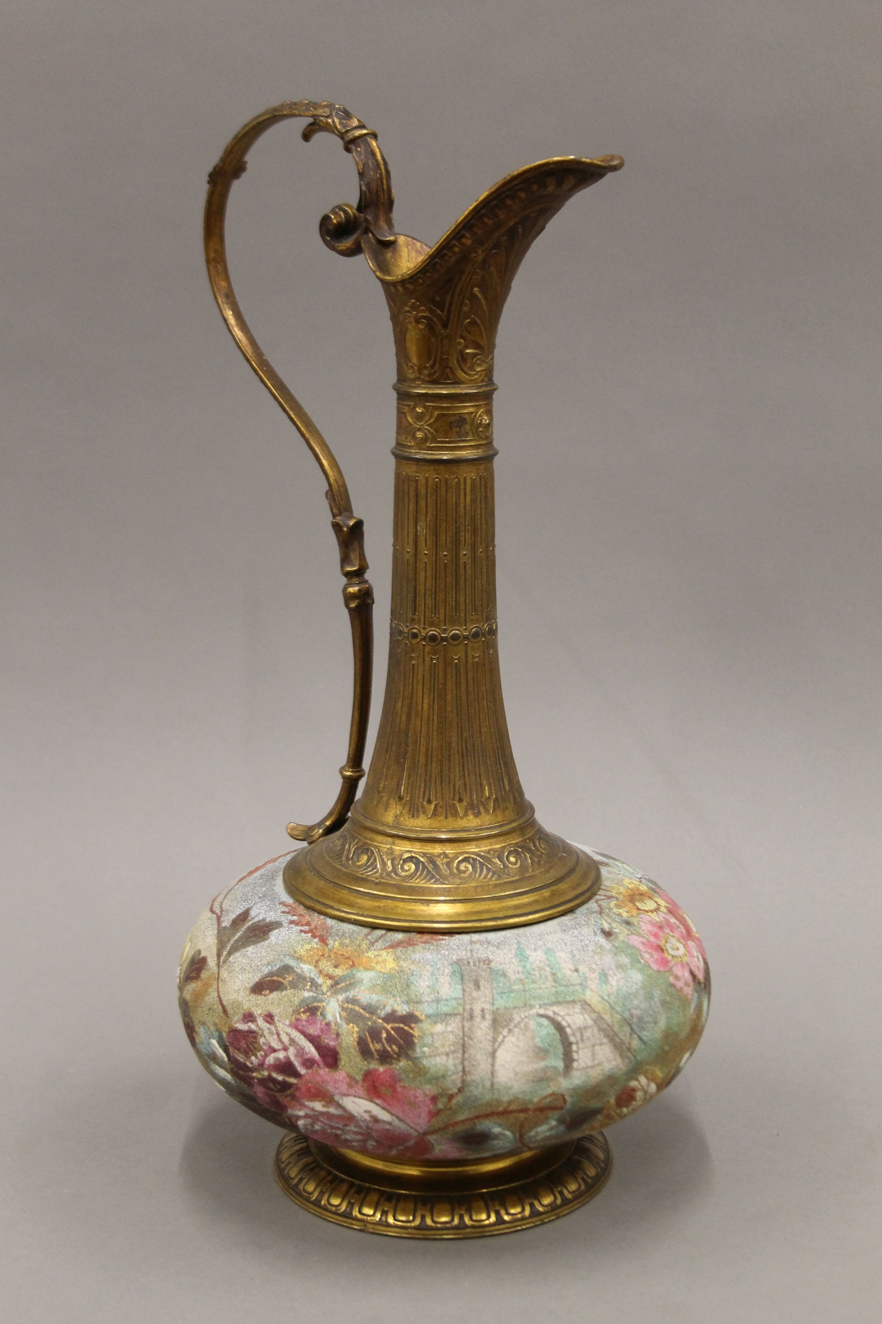 A pair of gilt metal mounted porcelain ewers. 40 cm high. - Image 2 of 4